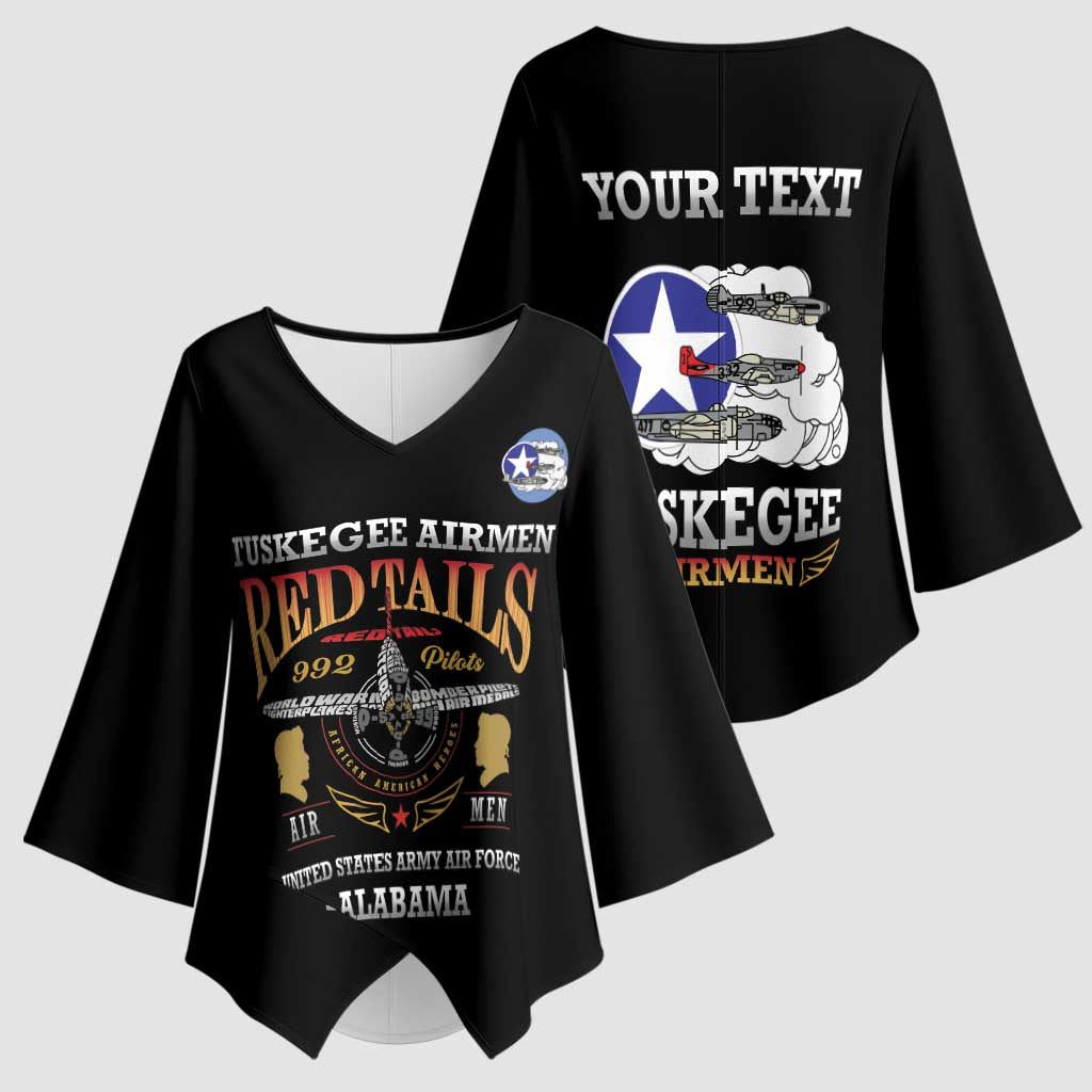 Personalized Red Tails Legacy Kimono Sleeve Blouse Tuskegee Airmen WWII Heroes - Black Color - Wonder Print Shop