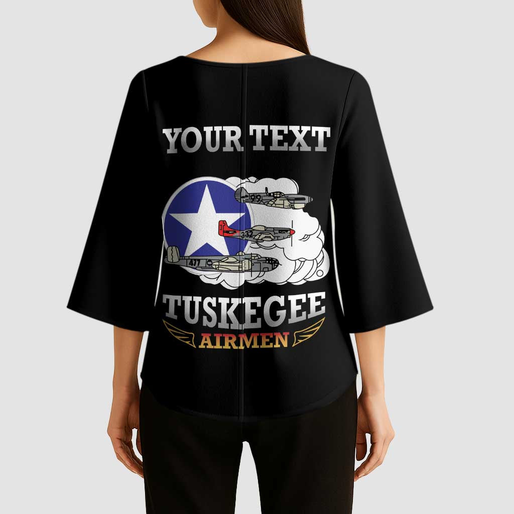 Personalized Red Tails Legacy Kimono Sleeve Blouse Tuskegee Airmen WWII Heroes - Black Color - Wonder Print Shop
