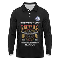 Personalized Red Tails Legacy Long Sleeve Polo Shirt Tuskegee Airmen WWII Heroes - Black Color - Wonder Print Shop