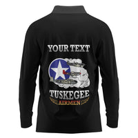 Personalized Red Tails Legacy Long Sleeve Polo Shirt Tuskegee Airmen WWII Heroes - Black Color - Wonder Print Shop