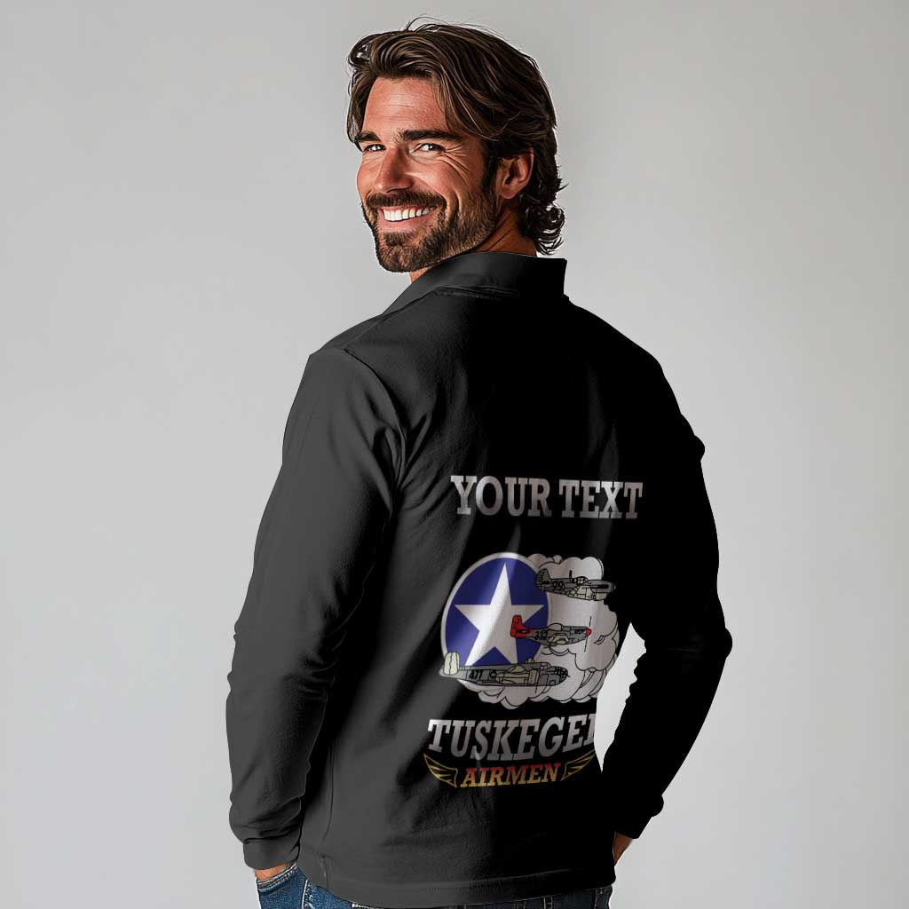 Personalized Red Tails Legacy Long Sleeve Polo Shirt Tuskegee Airmen WWII Heroes - Black Color - Wonder Print Shop