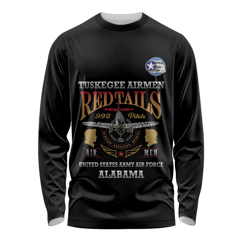 Personalized Red Tails Legacy Long Sleeve Shirt Tuskegee Airmen WWII Heroes - Black Color - Wonder Print Shop