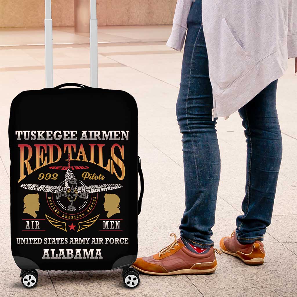 Red Tails Legacy Luggage Cover Tuskegee Airmen WWII Heroes - Black Color - Wonder Print Shop