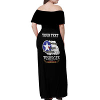 Personalized Red Tails Legacy Off Shoulder Maxi Dress Tuskegee Airmen WWII Heroes - Black Color - Wonder Print Shop