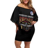 Personalized Red Tails Legacy Off Shoulder Short Dress Tuskegee Airmen WWII Heroes - Black Color - Wonder Print Shop