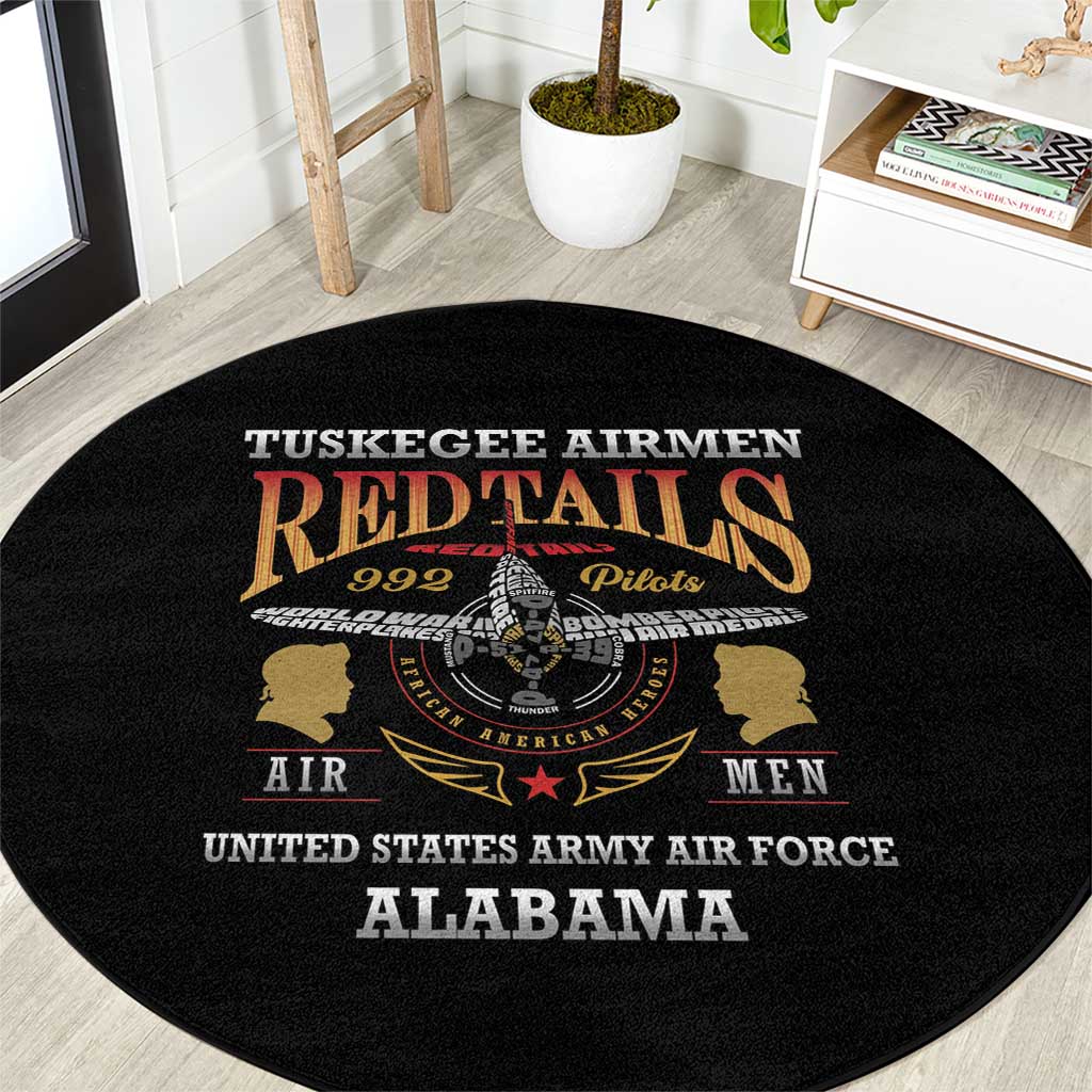 Red Tails Legacy Round Carpet Tuskegee Airmen WWII Heroes - Black Color - Wonder Print Shop