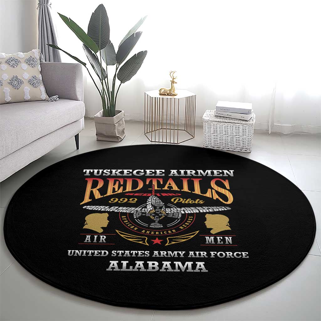 Red Tails Legacy Round Carpet Tuskegee Airmen WWII Heroes - Black Color - Wonder Print Shop