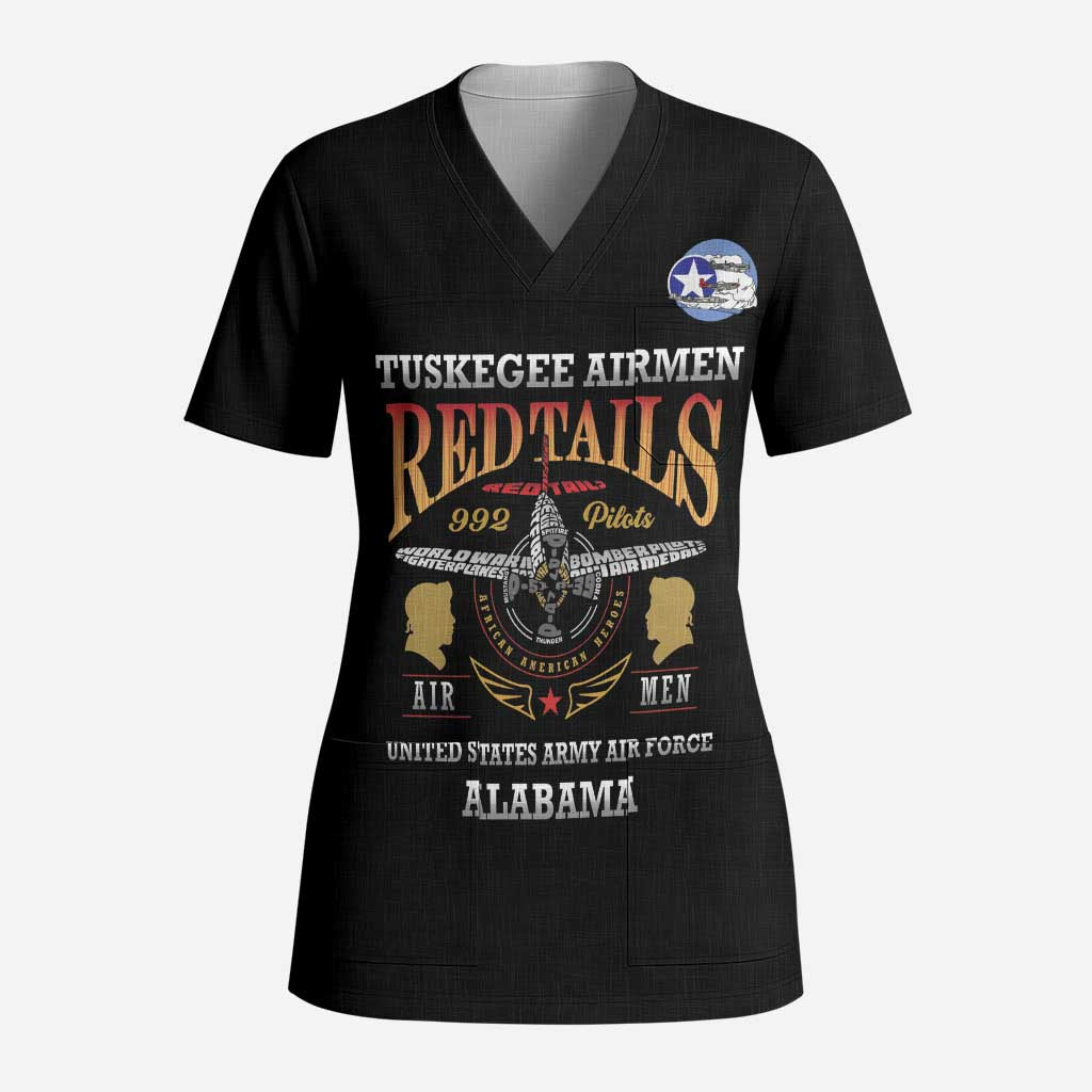 Personalized Red Tails Legacy Scrub Top Tuskegee Airmen WWII Heroes - Black Color - Wonder Print Shop
