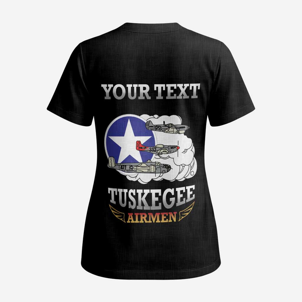 Personalized Red Tails Legacy Scrub Top Tuskegee Airmen WWII Heroes - Black Color - Wonder Print Shop