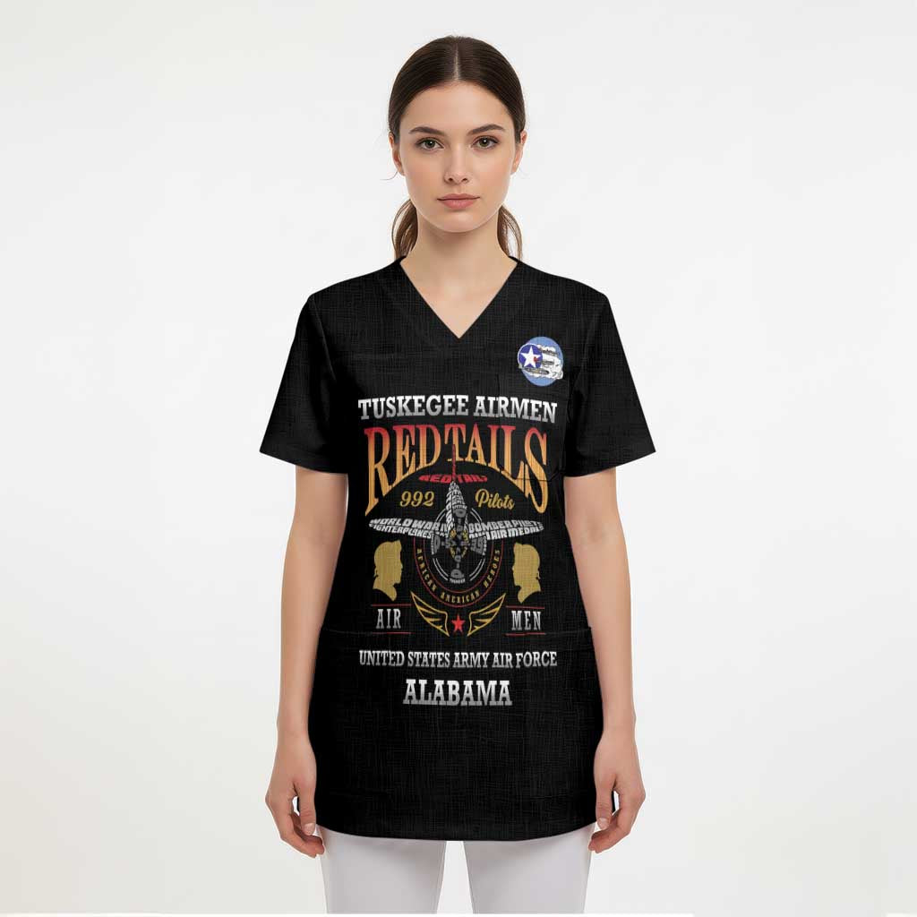 Personalized Red Tails Legacy Scrub Top Tuskegee Airmen WWII Heroes - Black Color - Wonder Print Shop