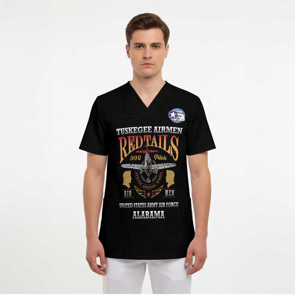 Personalized Red Tails Legacy Scrub Top Tuskegee Airmen WWII Heroes - Black Color - Wonder Print Shop