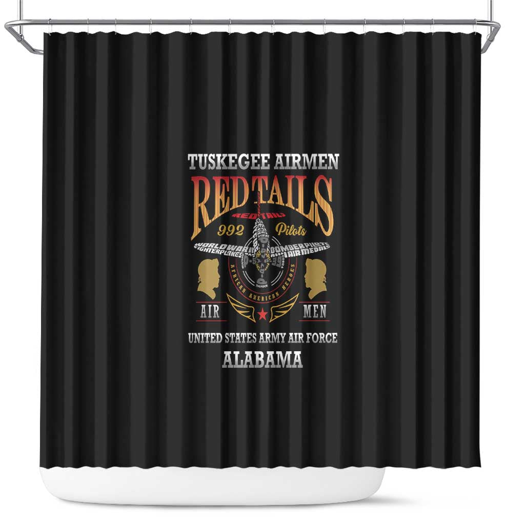 Red Tails Legacy Shower Curtain Tuskegee Airmen WWII Heroes - Black Color - Wonder Print Shop