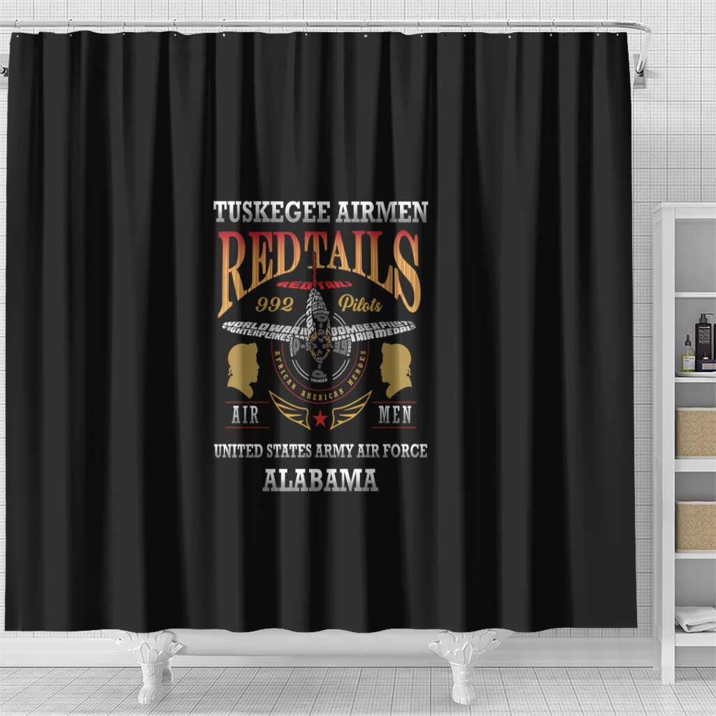 Red Tails Legacy Shower Curtain Tuskegee Airmen WWII Heroes - Black Color - Wonder Print Shop