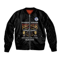 Personalized Red Tails Legacy Sleeve Zip Bomber Jacket Tuskegee Airmen WWII Heroes - Black Color - Wonder Print Shop