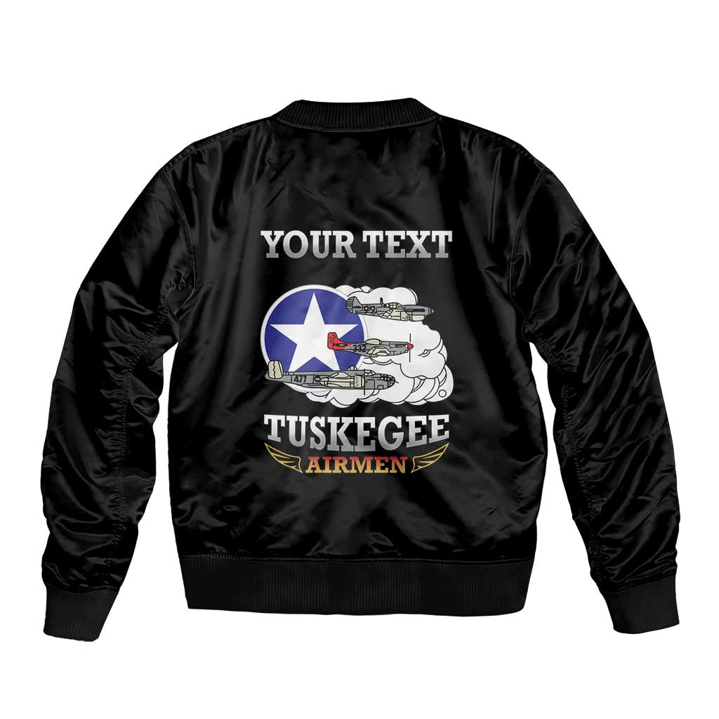 Personalized Red Tails Legacy Sleeve Zip Bomber Jacket Tuskegee Airmen WWII Heroes - Black Color - Wonder Print Shop