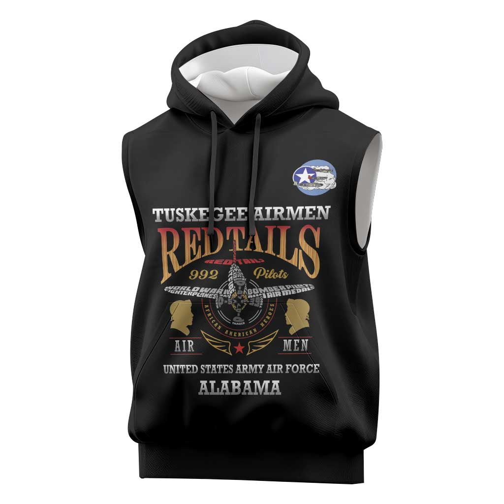 Personalized Red Tails Legacy Sleeveless Hoodie Tuskegee Airmen WWII Heroes - Black Color - Wonder Print Shop