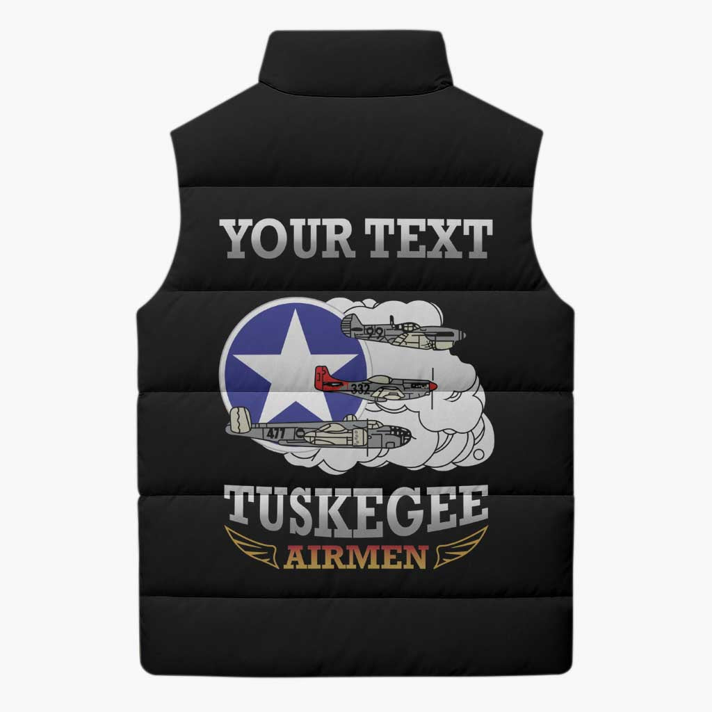 Personalized Red Tails Legacy Sleeveless Puffer Jacket Tuskegee Airmen WWII Heroes - Black Color - Wonder Print Shop