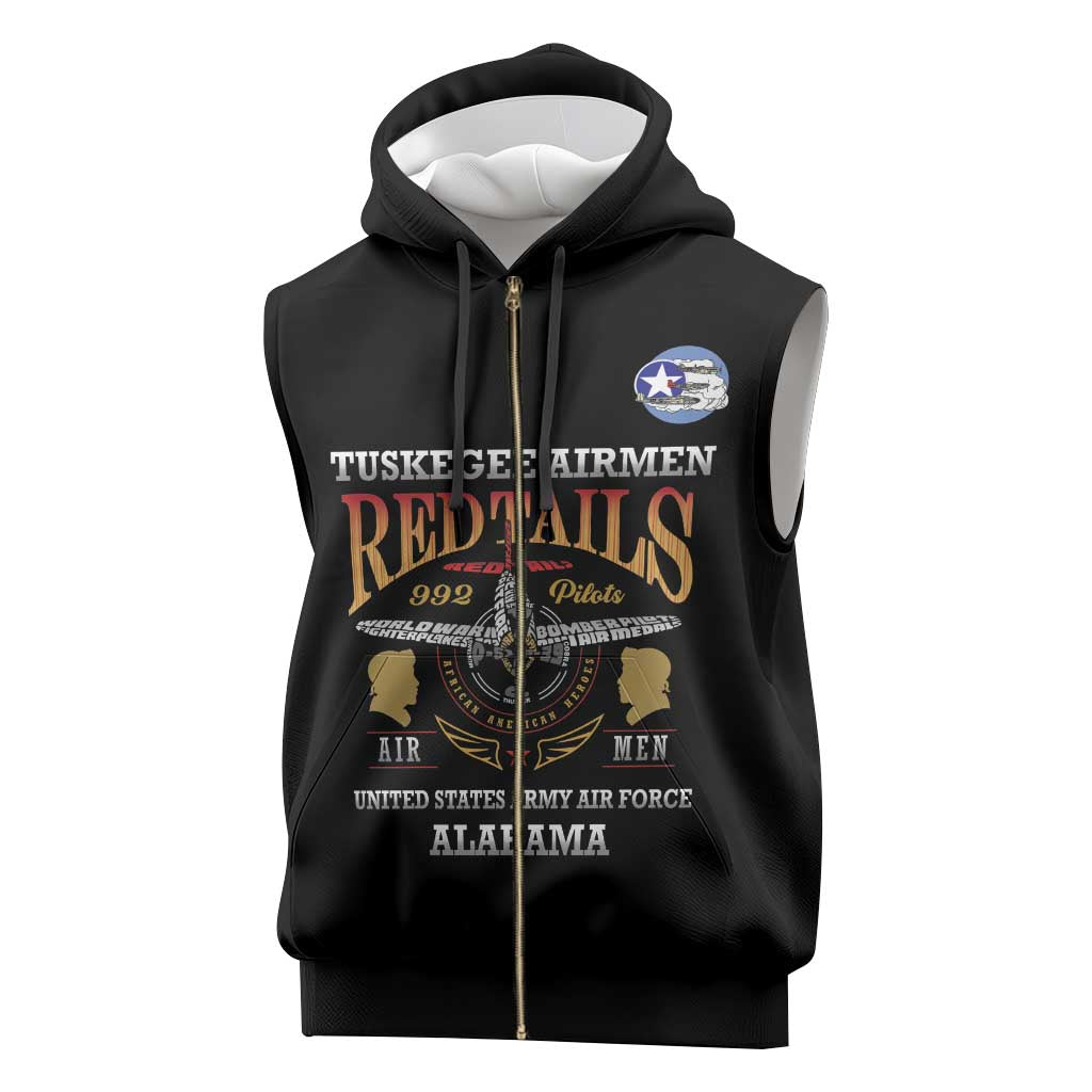 Personalized Red Tails Legacy Sleeveless Zip Hoodie Tuskegee Airmen WWII Heroes - Black Color - Wonder Print Shop