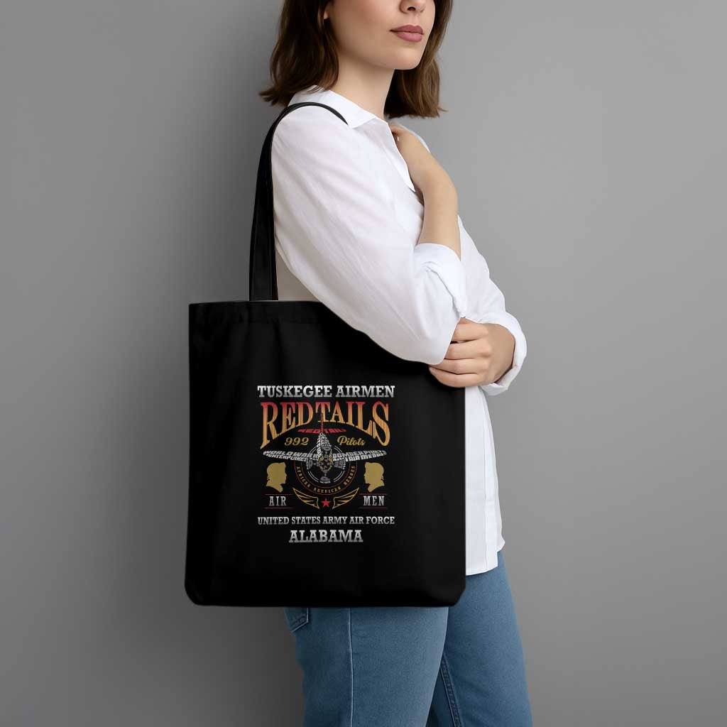 Red Tails Legacy Tote Bag Tuskegee Airmen WWII Heroes - Black Color - Wonder Print Shop