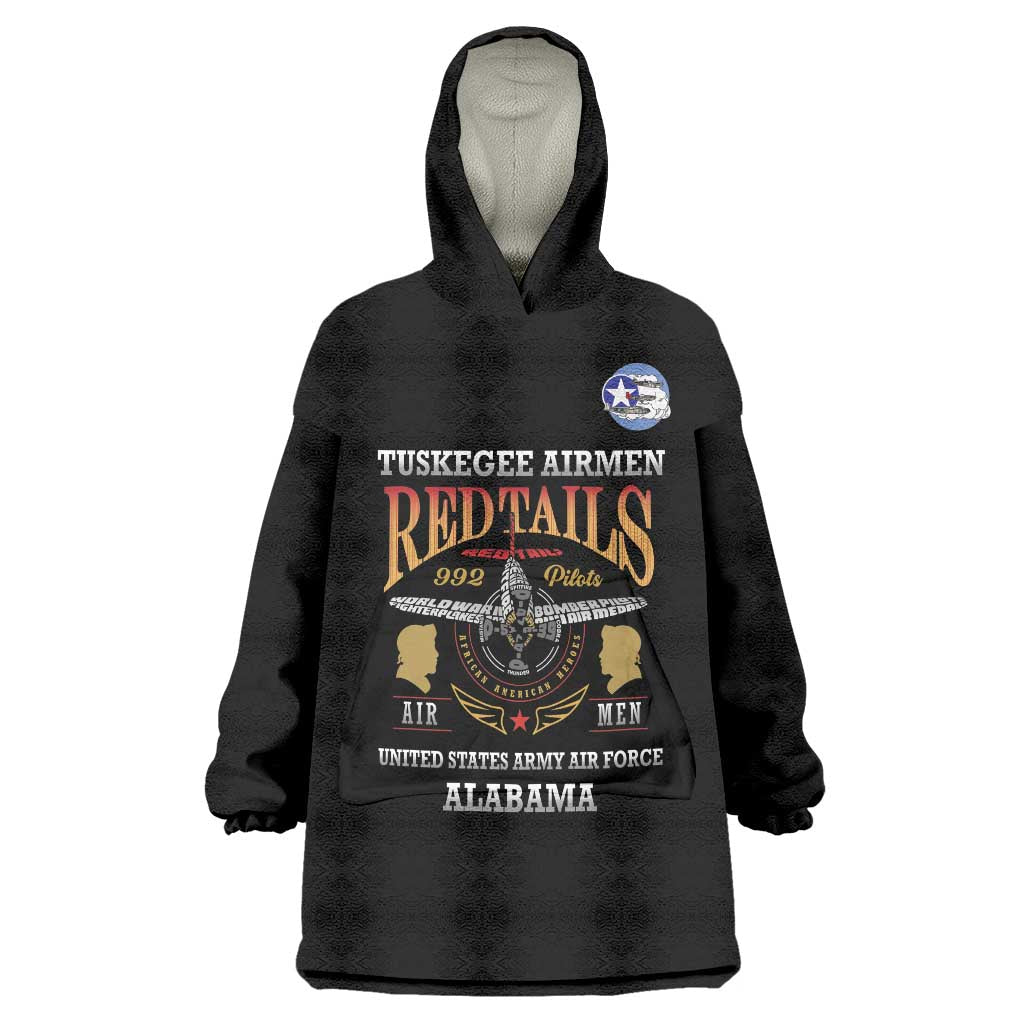 Personalized Red Tails Legacy Wearable Blanket Hoodie Tuskegee Airmen WWII Heroes - Black Color - Wonder Print Shop