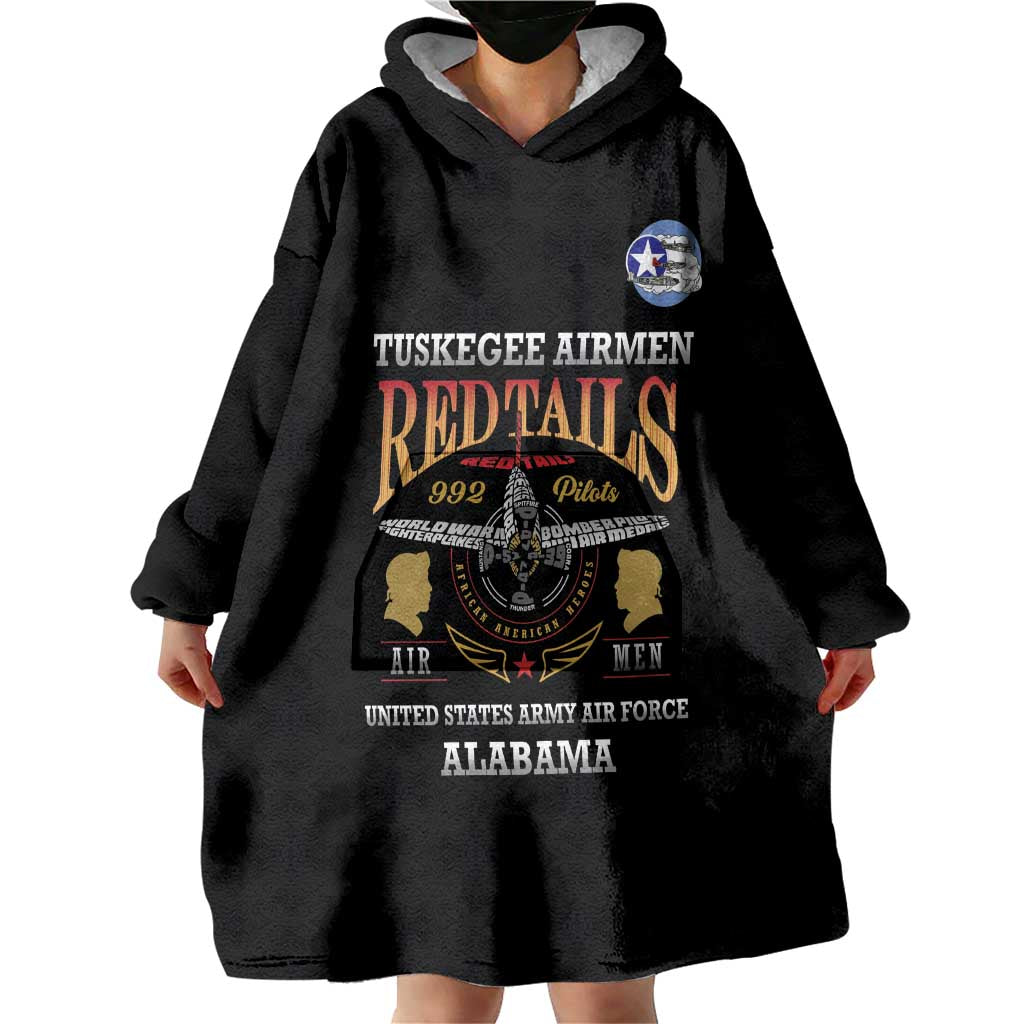 Personalized Red Tails Legacy Wearable Blanket Hoodie Tuskegee Airmen WWII Heroes - Black Color - Wonder Print Shop