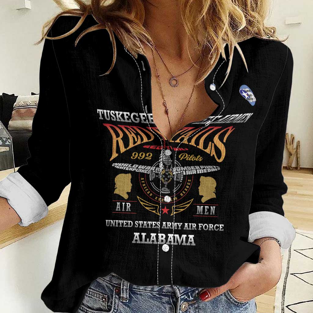 Personalized Red Tails Legacy Women Casual Shirt Tuskegee Airmen WWII Heroes - Black Color - Wonder Print Shop