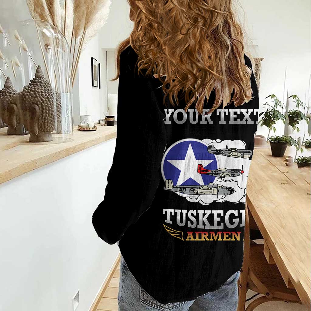 Personalized Red Tails Legacy Women Casual Shirt Tuskegee Airmen WWII Heroes - Black Color - Wonder Print Shop
