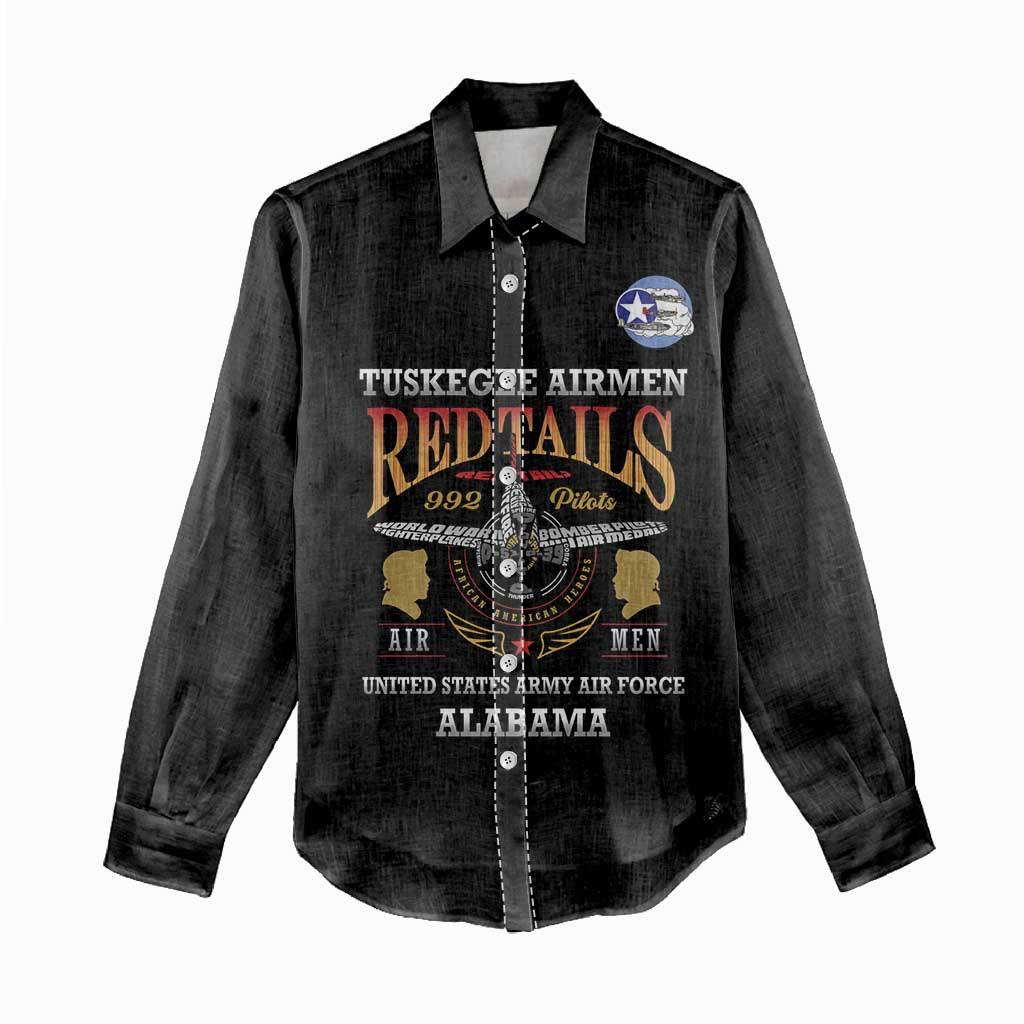 Personalized Red Tails Legacy Women Casual Shirt Tuskegee Airmen WWII Heroes - Black Color - Wonder Print Shop