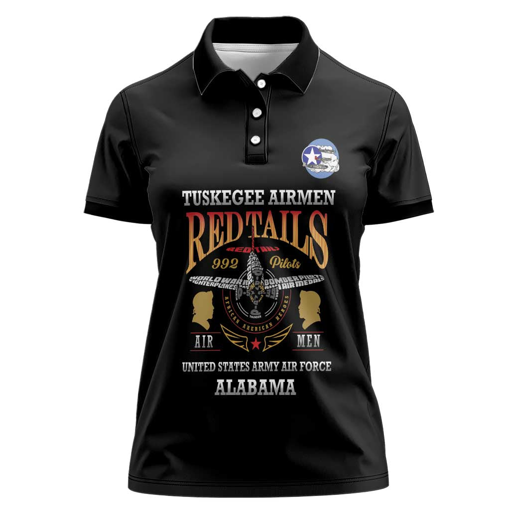 Personalized Red Tails Legacy Women Polo Shirt Tuskegee Airmen WWII Heroes - Black Color - Wonder Print Shop