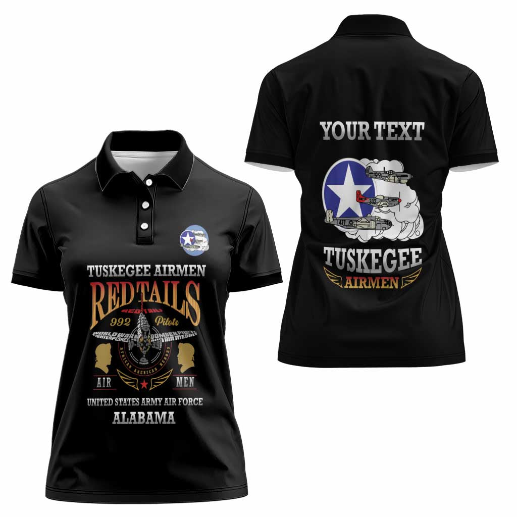 Personalized Red Tails Legacy Women Polo Shirt Tuskegee Airmen WWII Heroes - Black Color - Wonder Print Shop