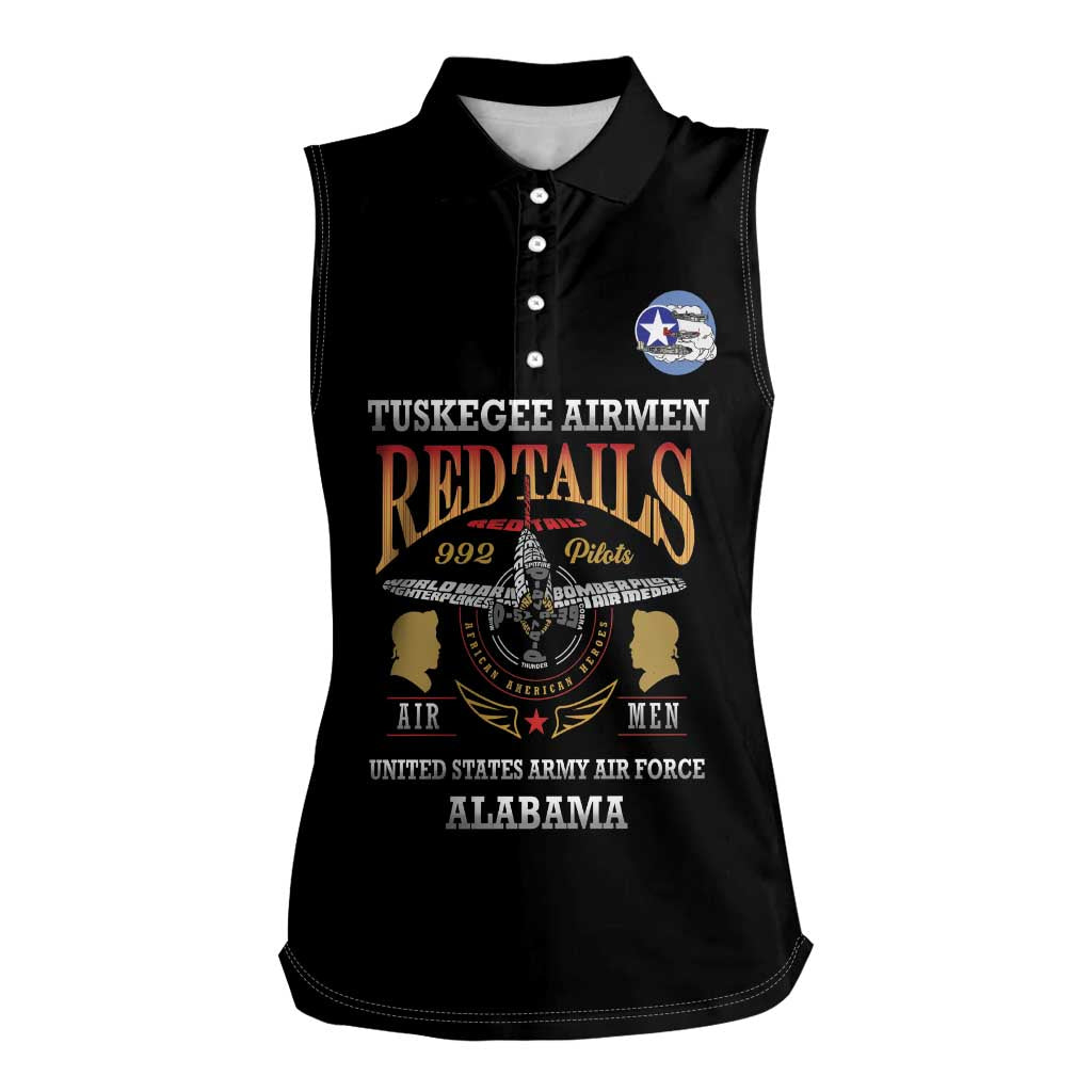 Personalized Red Tails Legacy Women Sleeveless Polo Shirt Tuskegee Airmen WWII Heroes - Black Color - Wonder Print Shop