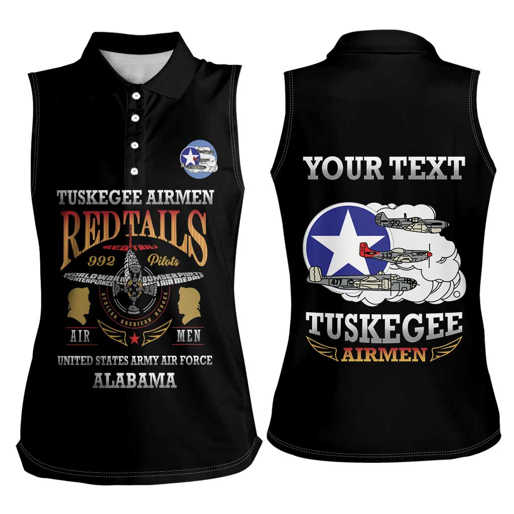 Personalized Red Tails Legacy Women Sleeveless Polo Shirt Tuskegee Airmen WWII Heroes - Black Color - Wonder Print Shop