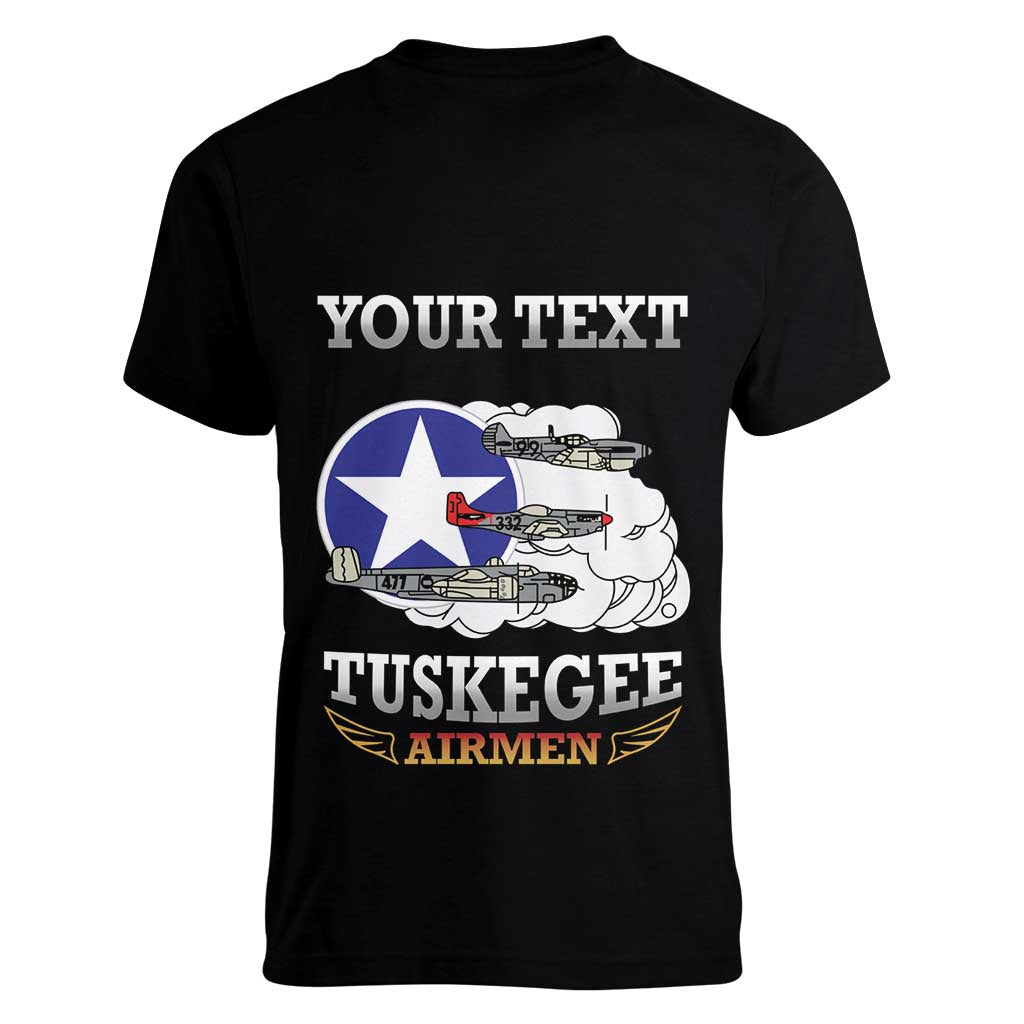 Personalized Red Tails Legacy Women V-Neck T-Shirt Tuskegee Airmen WWII Heroes - Black Color - Wonder Print Shop