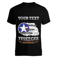 Personalized Red Tails Legacy Women V-Neck T-Shirt Tuskegee Airmen WWII Heroes - Black Color - Wonder Print Shop
