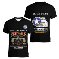 Personalized Red Tails Legacy Women V-Neck T-Shirt Tuskegee Airmen WWII Heroes - Black Color - Wonder Print Shop