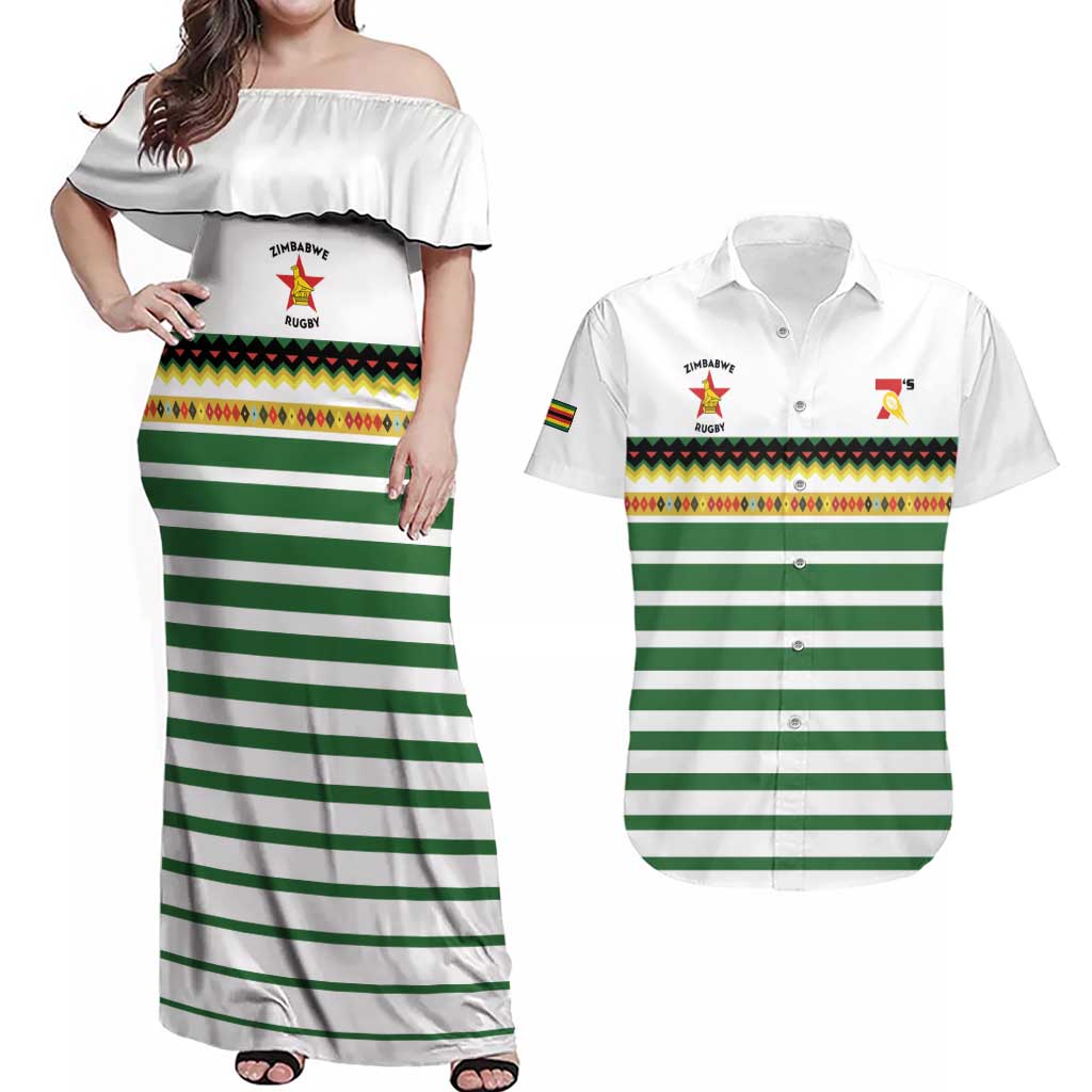 Zimbabwe Rugby Sevens Custom Couples Matching Off Shoulder Maxi Dress and Hawaiian Shirt Go Cheetahs Go - Wonder Print Shop