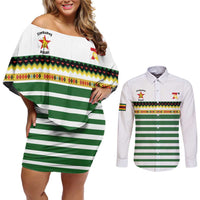 Zimbabwe Rugby Sevens Custom Couples Matching Off Shoulder Short Dress and Long Sleeve Button Shirt Go Cheetahs Go - Wonder Print Shop