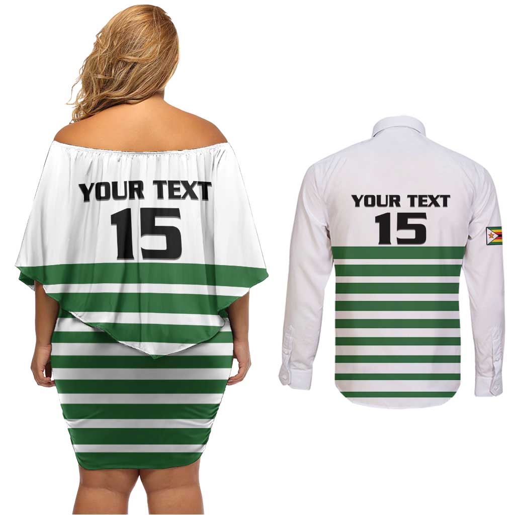 Zimbabwe Rugby Sevens Custom Couples Matching Off Shoulder Short Dress and Long Sleeve Button Shirt Go Cheetahs Go - Wonder Print Shop