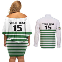 Zimbabwe Rugby Sevens Custom Couples Matching Off Shoulder Short Dress and Long Sleeve Button Shirt Go Cheetahs Go - Wonder Print Shop