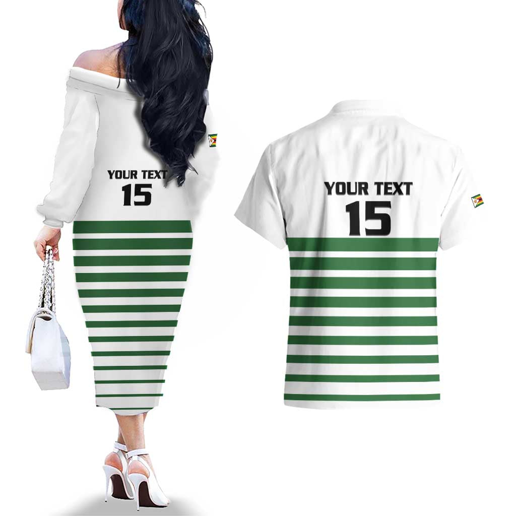 Zimbabwe Rugby Sevens Custom Couples Matching Off The Shoulder Long Sleeve Dress and Hawaiian Shirt Go Cheetahs Go - Wonder Print Shop