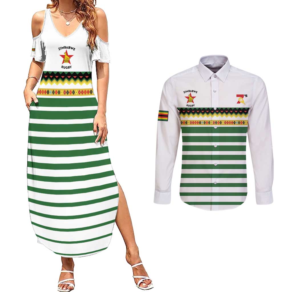 Zimbabwe Rugby Sevens Custom Couples Matching Summer Maxi Dress and Long Sleeve Button Shirt Go Cheetahs Go - Wonder Print Shop