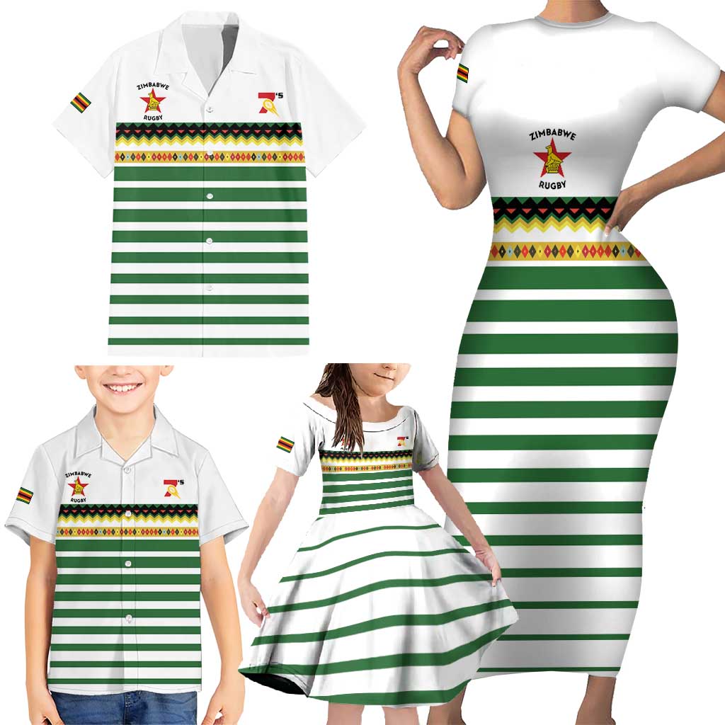 Zimbabwe Rugby Sevens Custom Family Matching Short Sleeve Bodycon Dress and Hawaiian Shirt Go Cheetahs Go - Wonder Print Shop