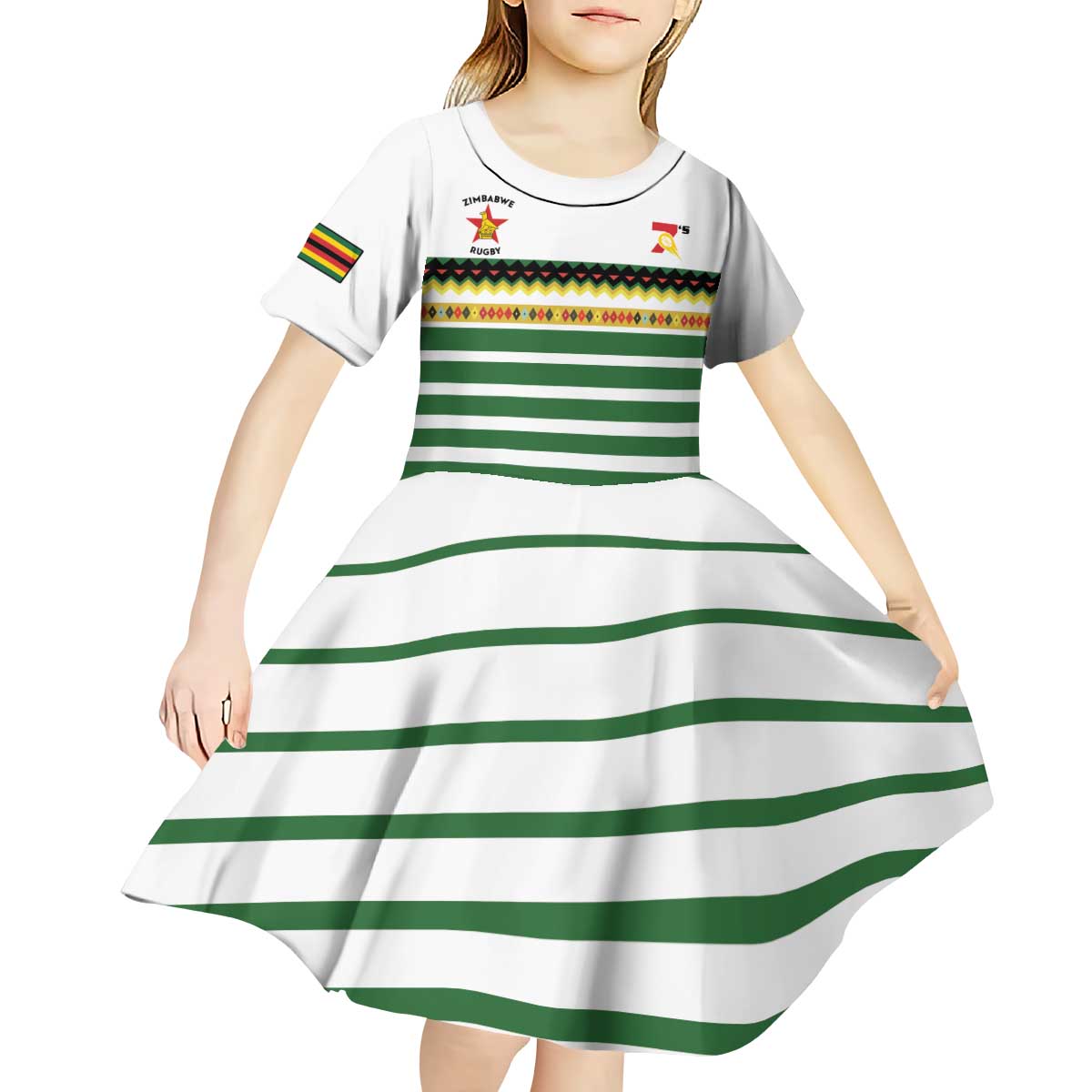 Zimbabwe Rugby Sevens Custom Kid Short Sleeve Dress Go Cheetahs Go - Wonder Print Shop