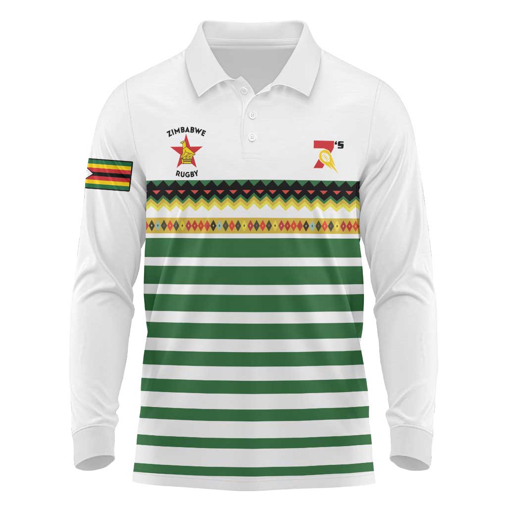 Zimbabwe Rugby Sevens Custom Long Sleeve Polo Shirt Go Cheetahs Go - Wonder Print Shop