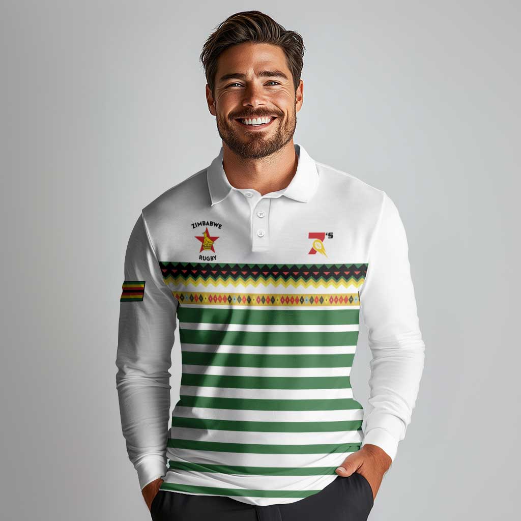 Zimbabwe Rugby Sevens Custom Long Sleeve Polo Shirt Go Cheetahs Go - Wonder Print Shop