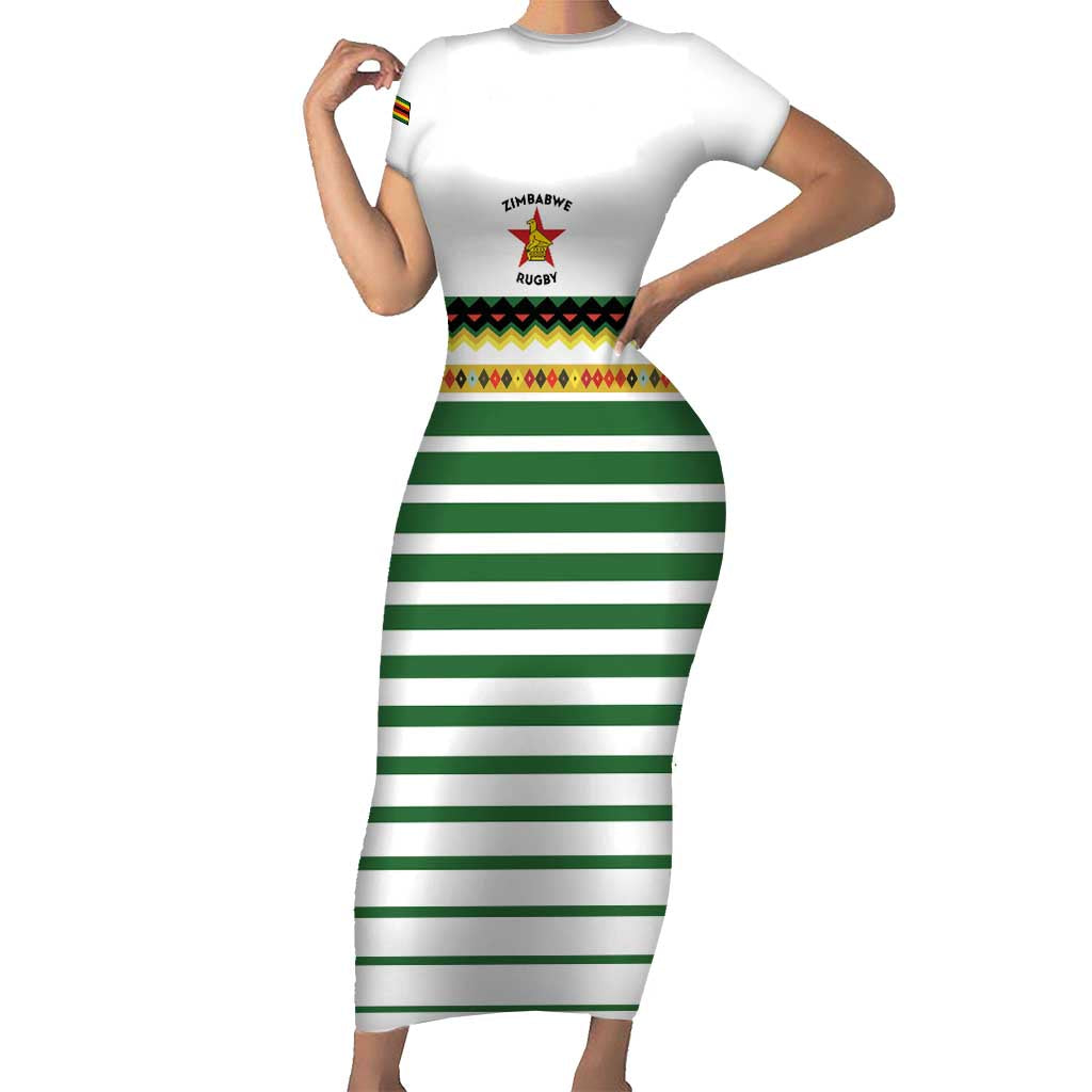 Zimbabwe Rugby Sevens Custom Short Sleeve Bodycon Dress Go Cheetahs Go - Wonder Print Shop