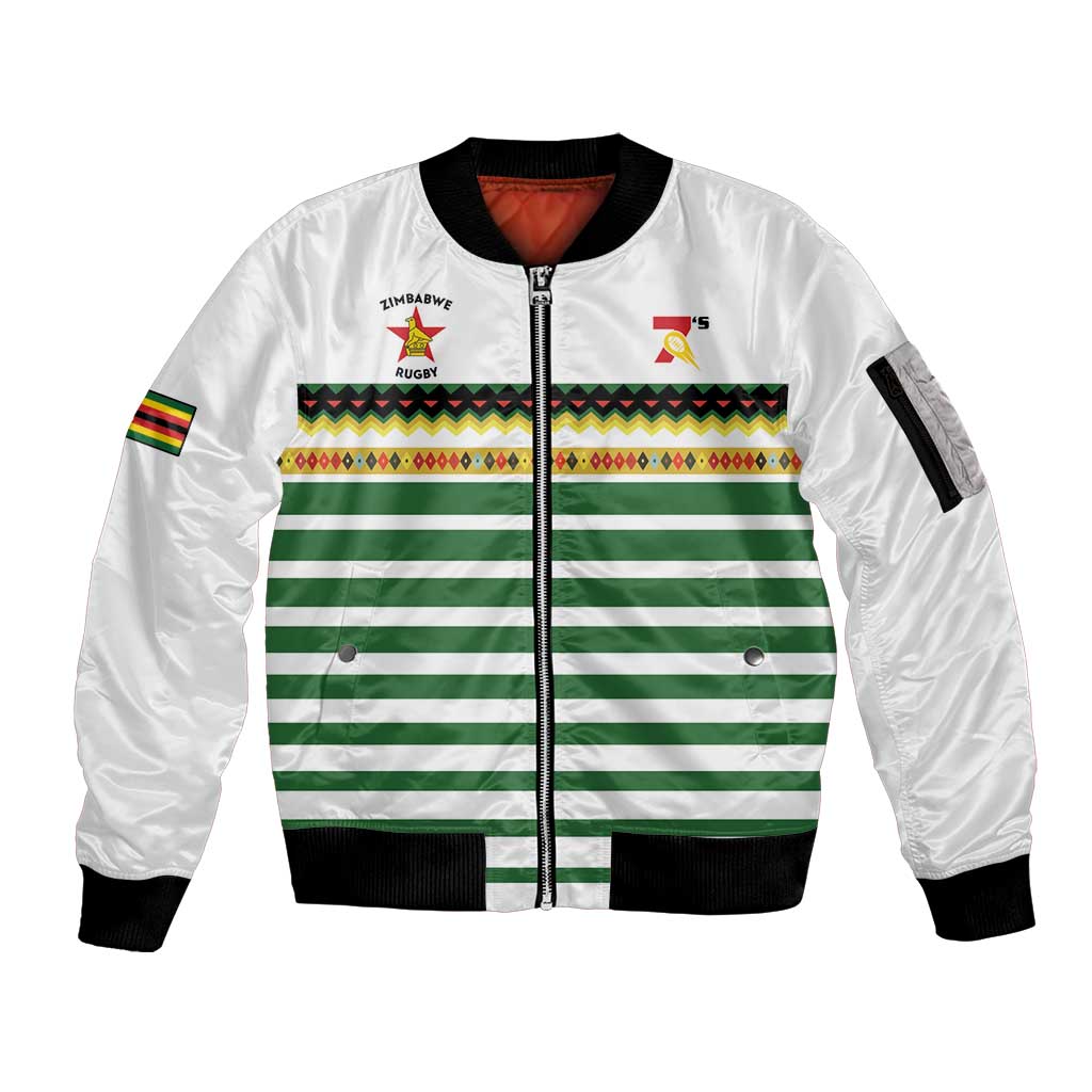 Zimbabwe Rugby Sevens Custom Sleeve Zip Bomber Jacket Go Cheetahs Go - Wonder Print Shop