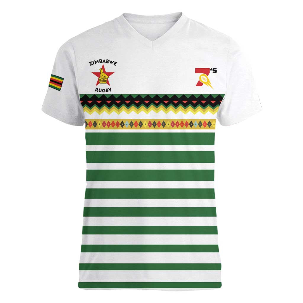 Zimbabwe Rugby Sevens Custom Women V-Neck T-Shirt Go Cheetahs Go - Wonder Print Shop