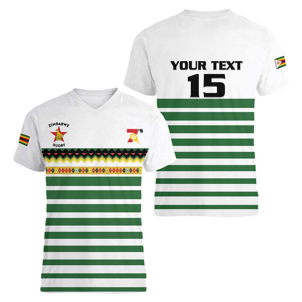 Zimbabwe Rugby Sevens Custom Women V-Neck T-Shirt Go Cheetahs Go - Wonder Print Shop