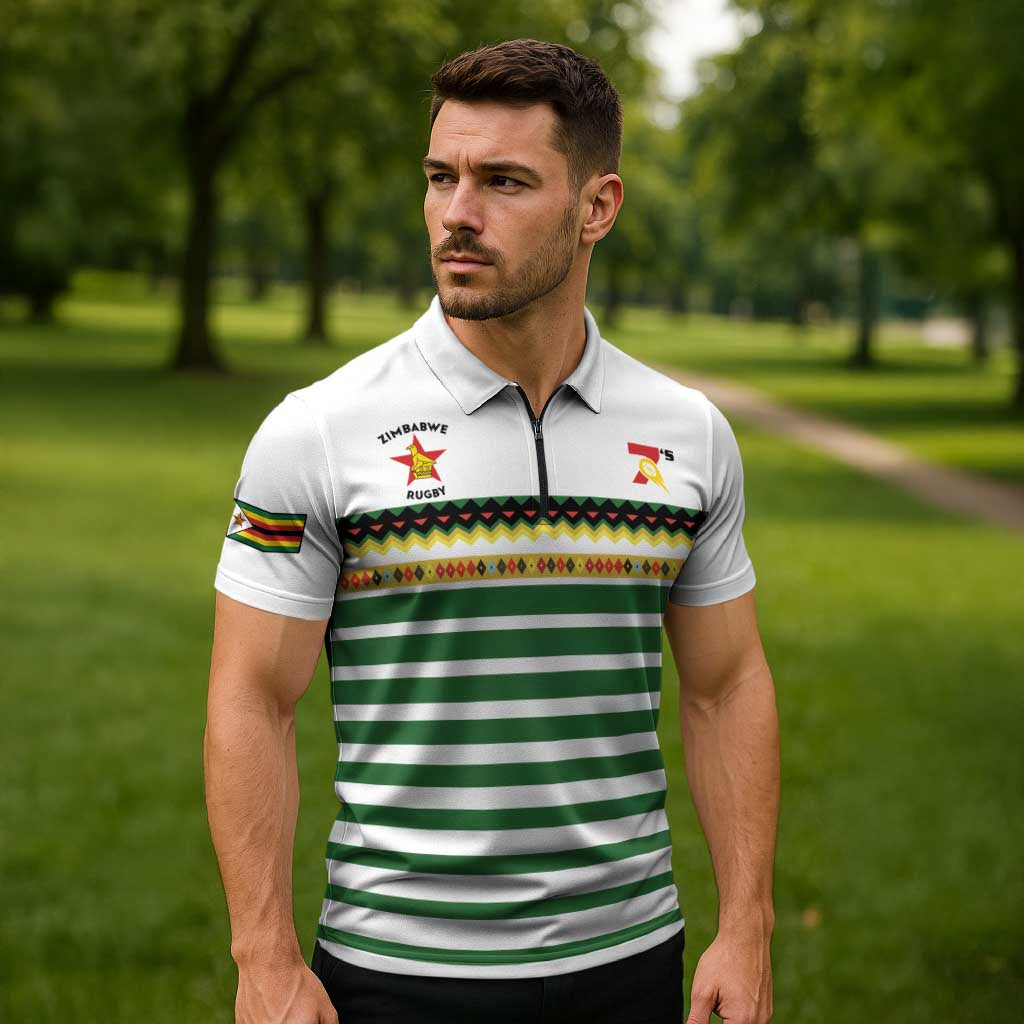 Zimbabwe Rugby Sevens Custom Zipper Polo Shirt Go Cheetahs Go - Wonder Print Shop